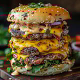 A large hamburger with lettuce, tomato, and onion.