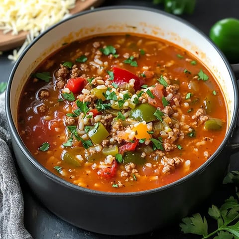 A hearty bowl of chili topped with chopped peppers and herbs, sitting on a dark surface alongside a cloth and grated cheese.