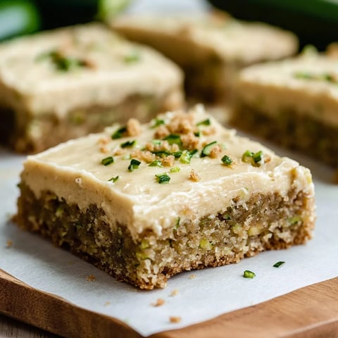Moist zucchini bars topped with rich brown butter frosting, perfect for a sweet and satisfying treat.