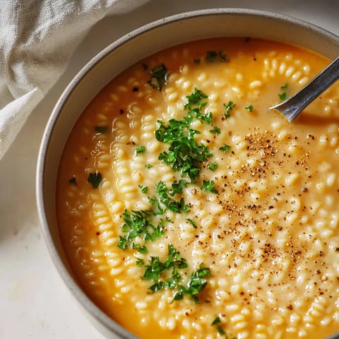Comforting pastina soup with tiny pasta, rich broth, and a touch of Parmesan, perfect for a cozy meal.