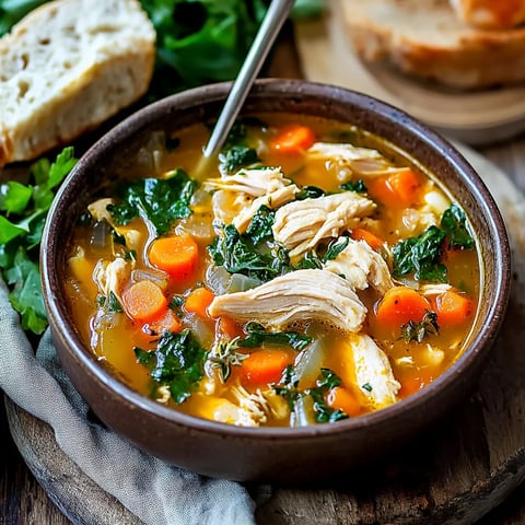 Flavorful Tuscan chicken soup with tender chicken, hearty vegetables, and a creamy, herb-infused broth