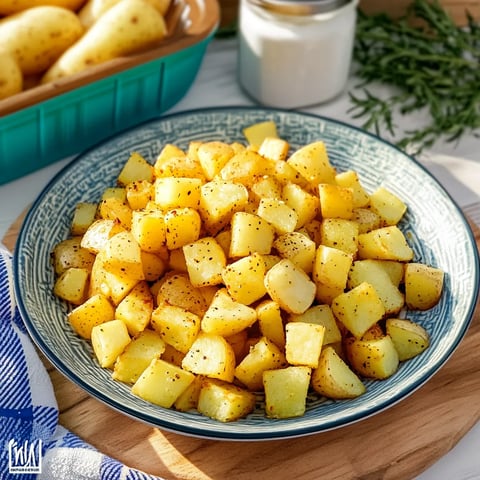 Crispy air fryer diced potatoes, perfectly seasoned for a quick and tasty side dish.