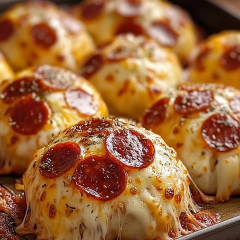 Cheesy pepperoni bombs with a gooey center, a perfect bite-sized snack for any gathering.