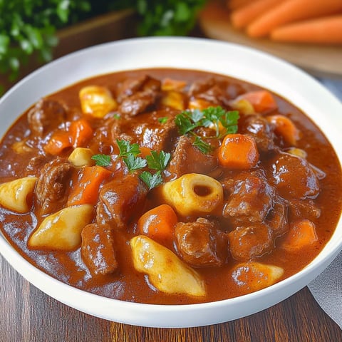 Rich and hearty German goulash with tender beef and a flavorful paprika sauce.