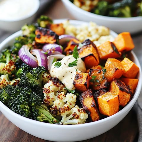 Colorful roasted vegetable quinoa bowls, a healthy and satisfying plant-based meal.