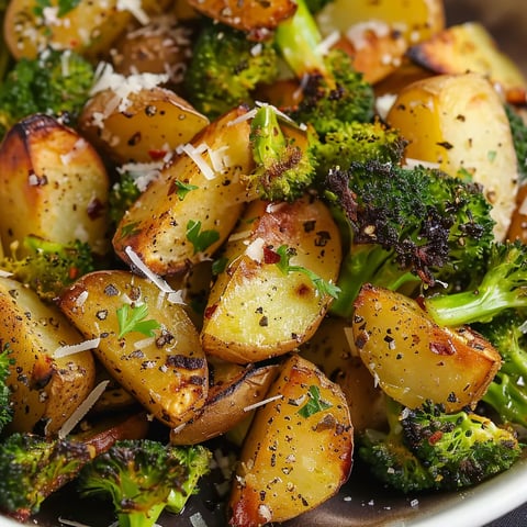 Crispy roasted potatoes and tender broccoli, a perfect side dish for any meal.