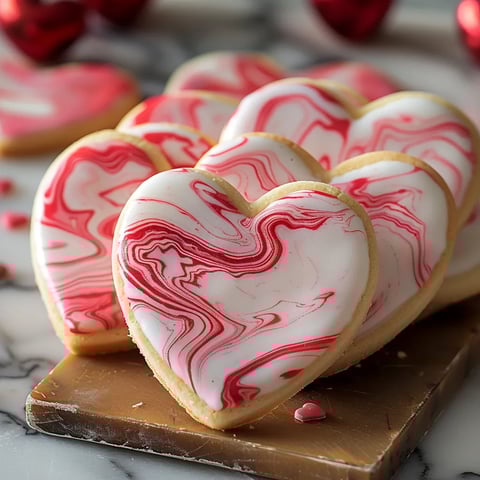 Beautiful marbled Valentine sugar cookies, a festive and delicious treat.