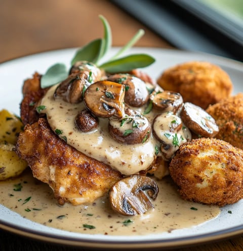 Herb Roasted Chicken in Creamy White Wine Sauce