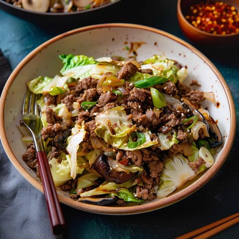 Chinese ground beef and cabbage stir fry