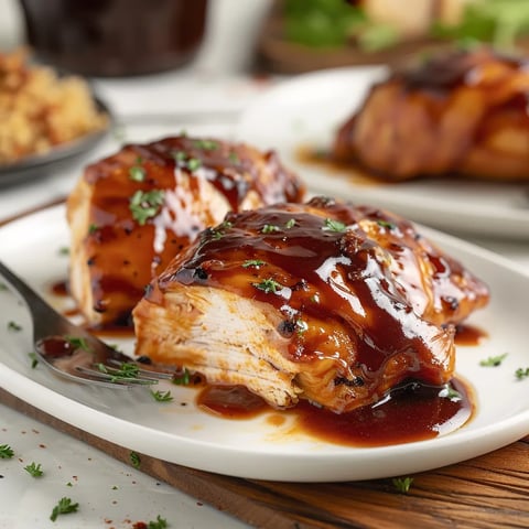 Two pieces of meat with sauce on a plate.