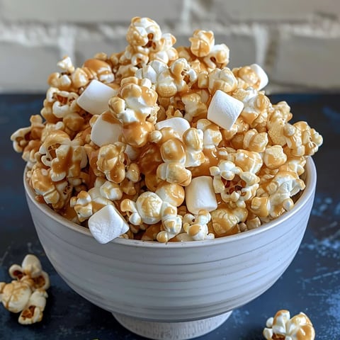 A bowl of popcorn with marshmallows on top.