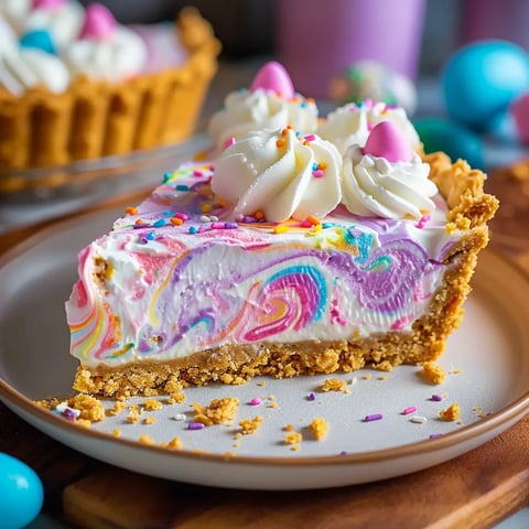 A slice of cake with a colorful swirl of frosting on a plate.