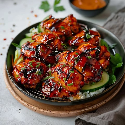 A plate of chicken wings with sauce and vegetables.