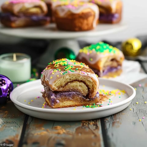 A plate of doughnuts with sprinkles on a table.