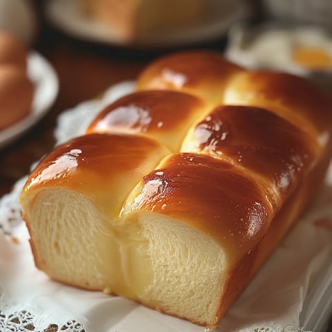 A loaf of bread with a golden brown crust is sitting on a white plate.