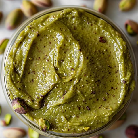 A glass of green sauce with nuts on the side.