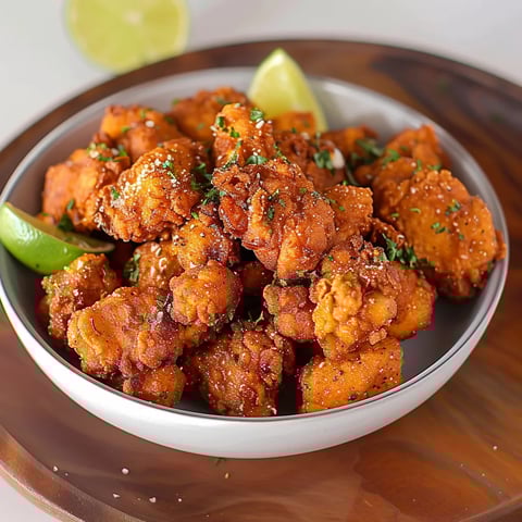 A bowl of food with a slice of lime on top.