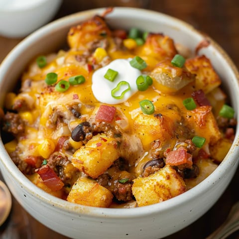 A bowl of food with a white dollop on top.