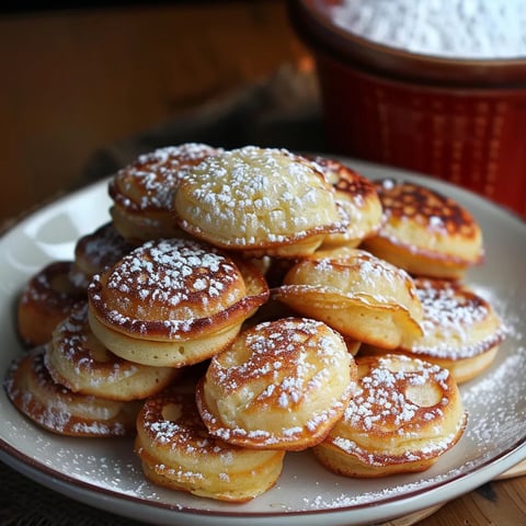 A plate full of powdered pancakes.