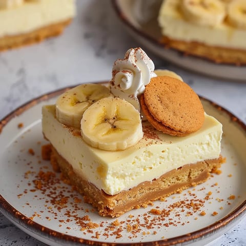 A slice of cake with bananas and cookies on top.