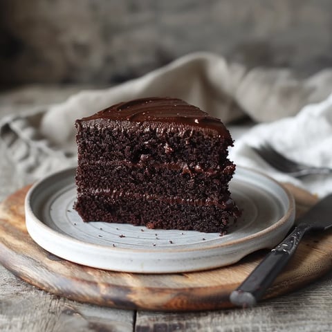 A slice of chocolate cake on a plate.