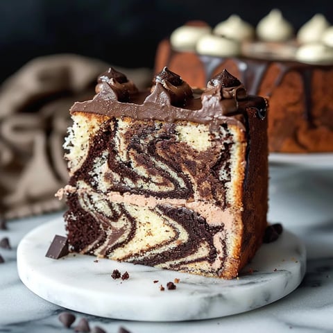 A slice of cake with chocolate and vanilla frosting.
