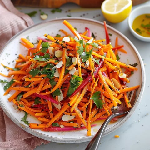 A plate of carrots with a lemon wedge on the side.