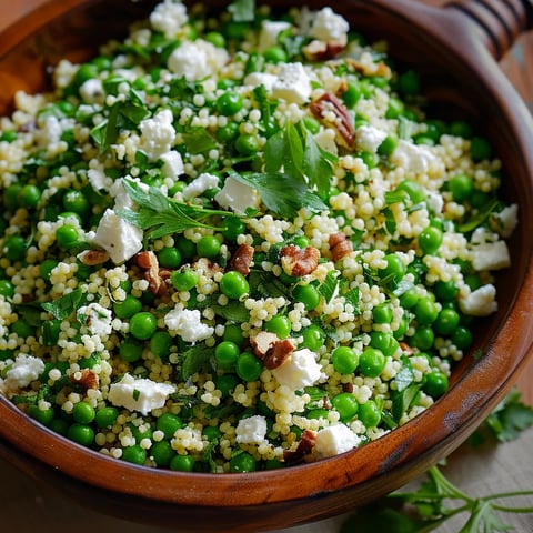 A bowl of food with peas and feta cheese.