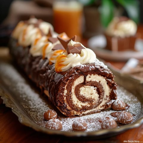 A chocolate cake with white frosting and orange decorations.