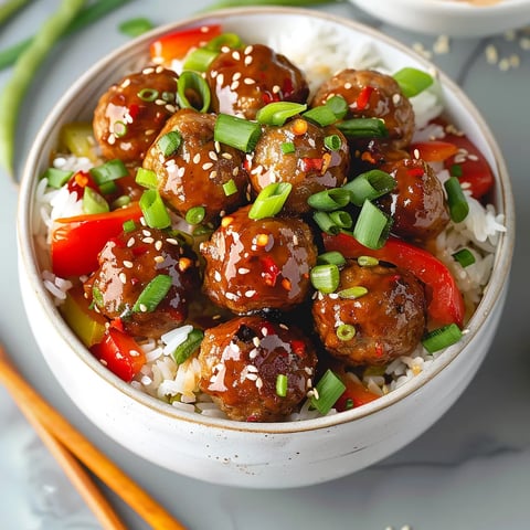 A bowl of food with meatballs and rice.