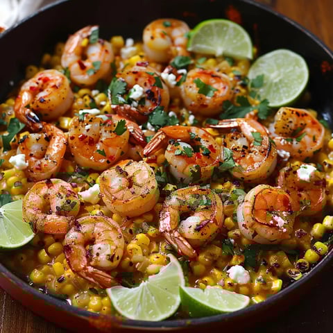A bowl of shrimp and corn.