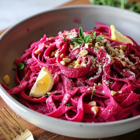 A bowl of pasta with a lemon wedge on top.