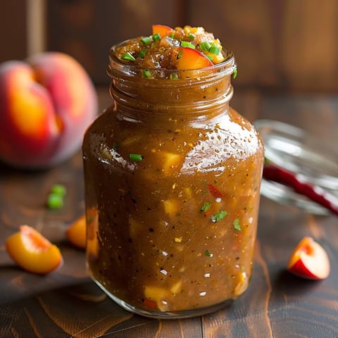 A jar of fruit preserves sits on a table.