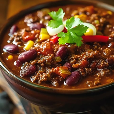 A bowl of chili with a green pepper on top.