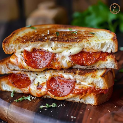 Two slices of pepperoni and cheese sandwiches.