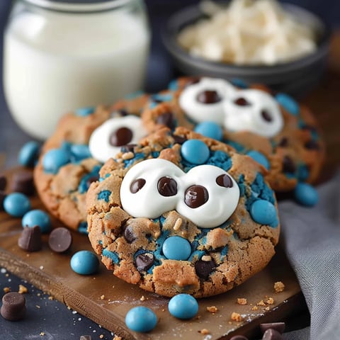 A cookie with white frosting and blue sprinkles.