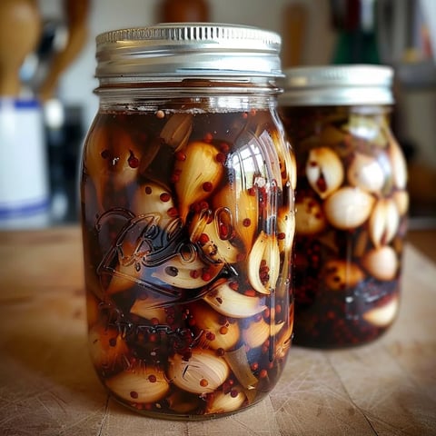 Two jars of pickled onions.