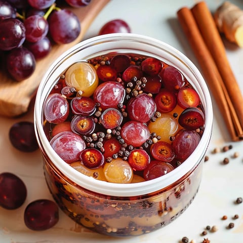 A jar of grapes with spices.