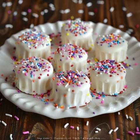 A plate of white cake with sprinkles.