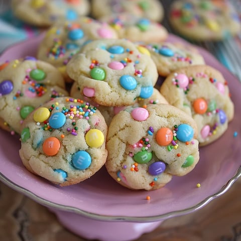 A plate of colorful cookies.