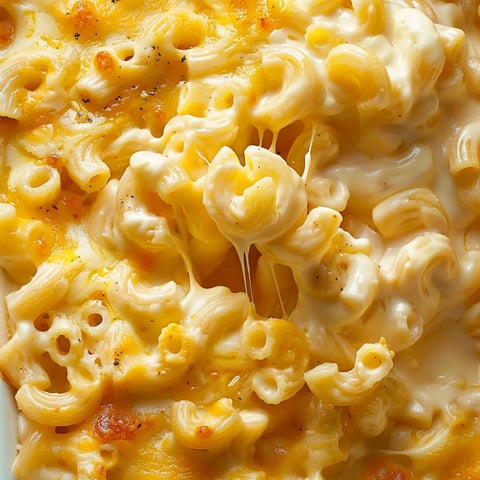 A close up of macaroni and cheese.