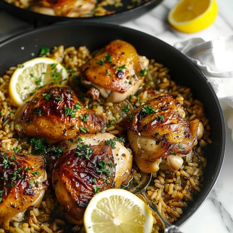A bowl of chicken with lemon slices.