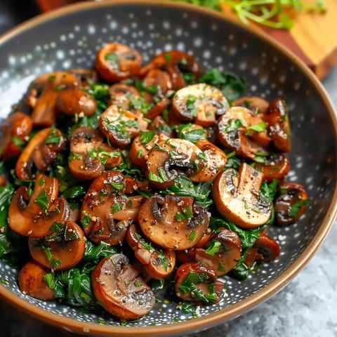 A bowl of mushrooms with herbs.