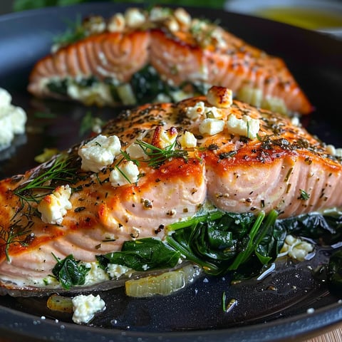 A plate of fish with cheese and herbs.