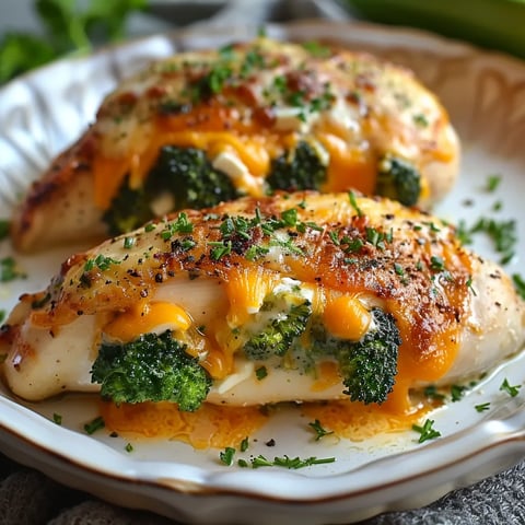 Two pieces of chicken with broccoli on a plate.
