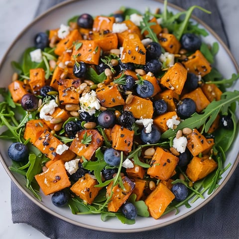 A bowl of salad with blueberries, feta cheese, and carrots.