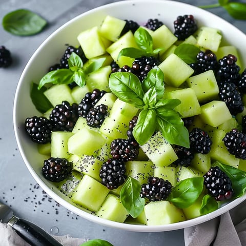 A bowl of fruit with blackberries, green grapes, and mint.