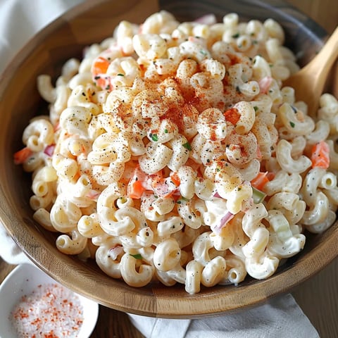 A bowl of macaroni and cheese with red peppers.