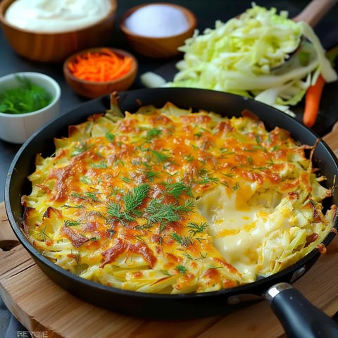 A pan of food with a fork and a bowl of vegetables.