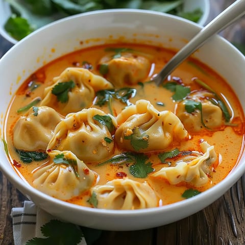 A bowl of soup with a spoon in it.